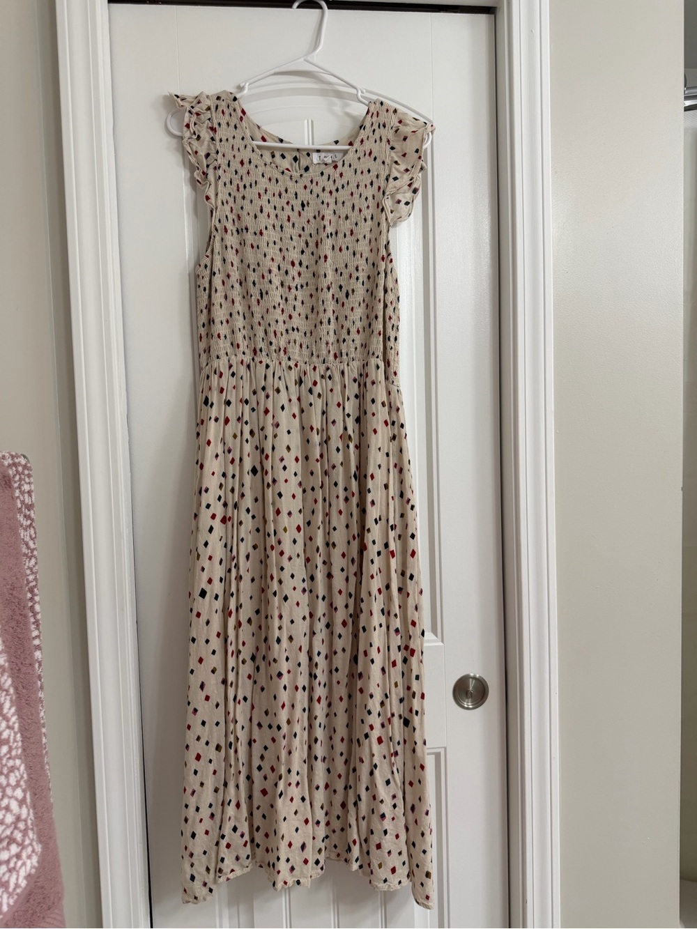 THML Beige Polka Dot Maxi Dress with Ruffle Sleeves